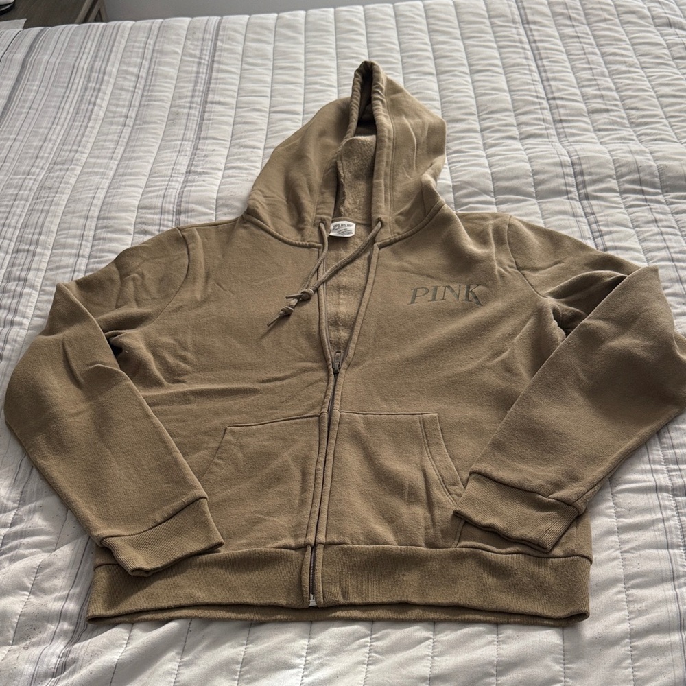 PINK Victoria's Secret Olive Zip-Up Hoodie